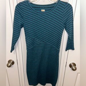 Hollister womens knit ribbed teal black long sleeve knee length dress size SMALL
